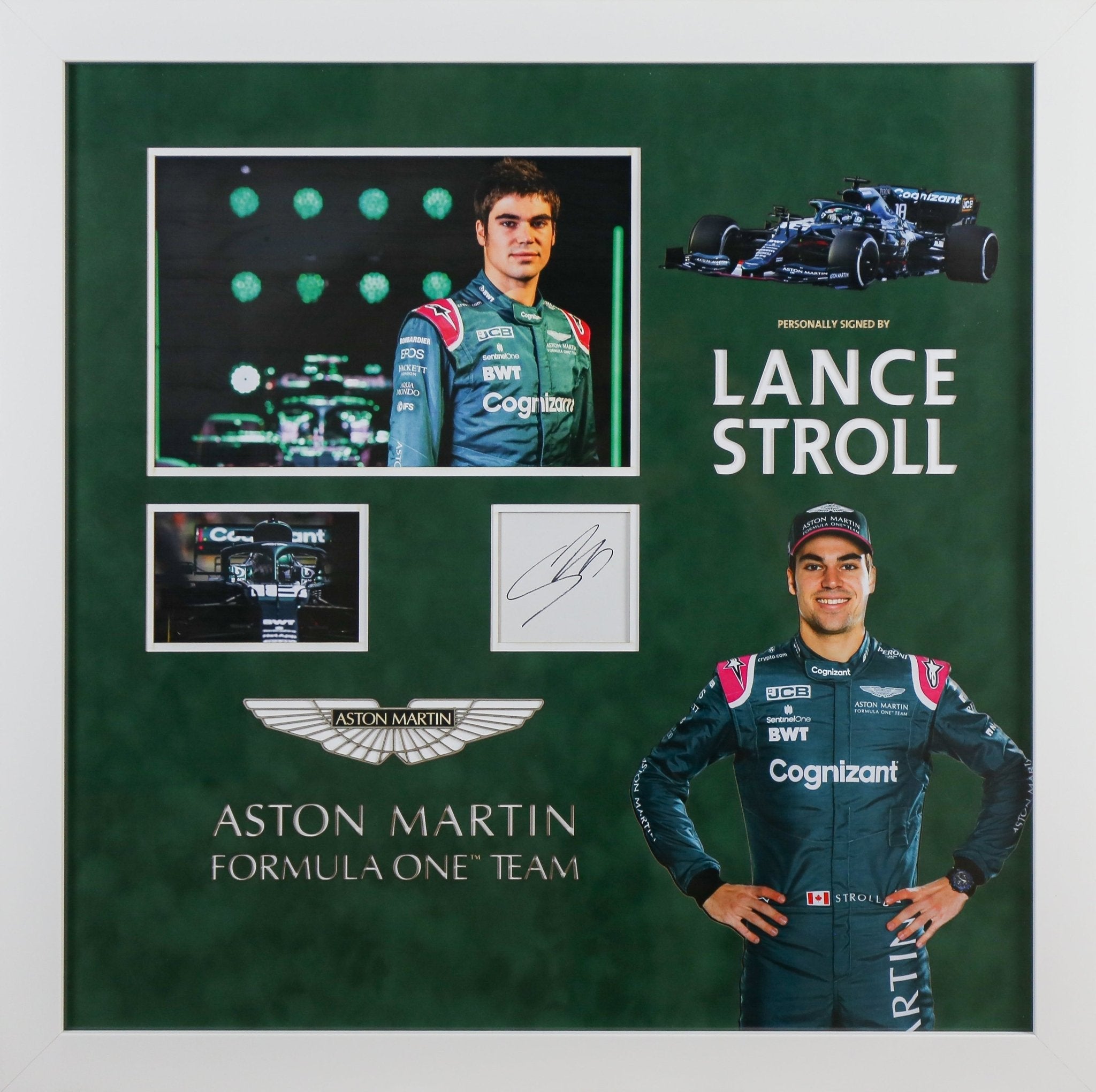 Lance Stroll Signed White card Framed Display - Memorabilia Framers Shop